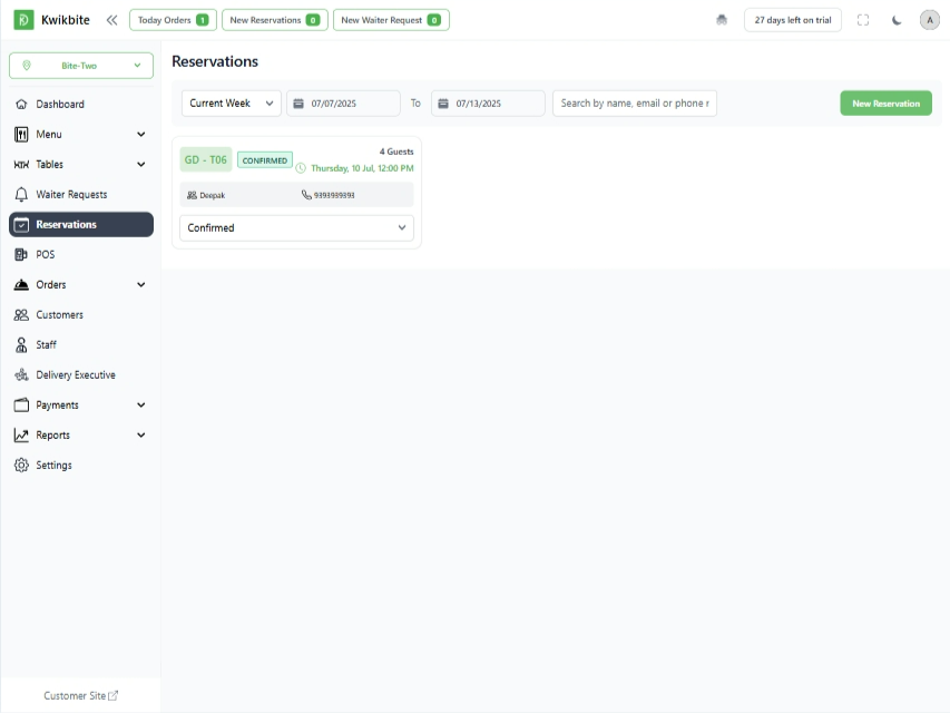 Seamless Table Reservation Management